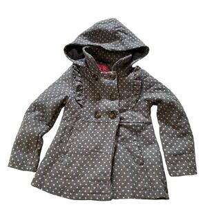 Pink Platinum Girls Grey Pink Polka Dot Hooded Peacoat Jacket Size 5/6